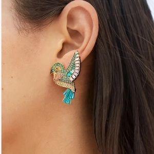 🐦‍⬛Beautiful GoldTone Rhinestone EmBellished Hummingbird Post Back Drop Earring